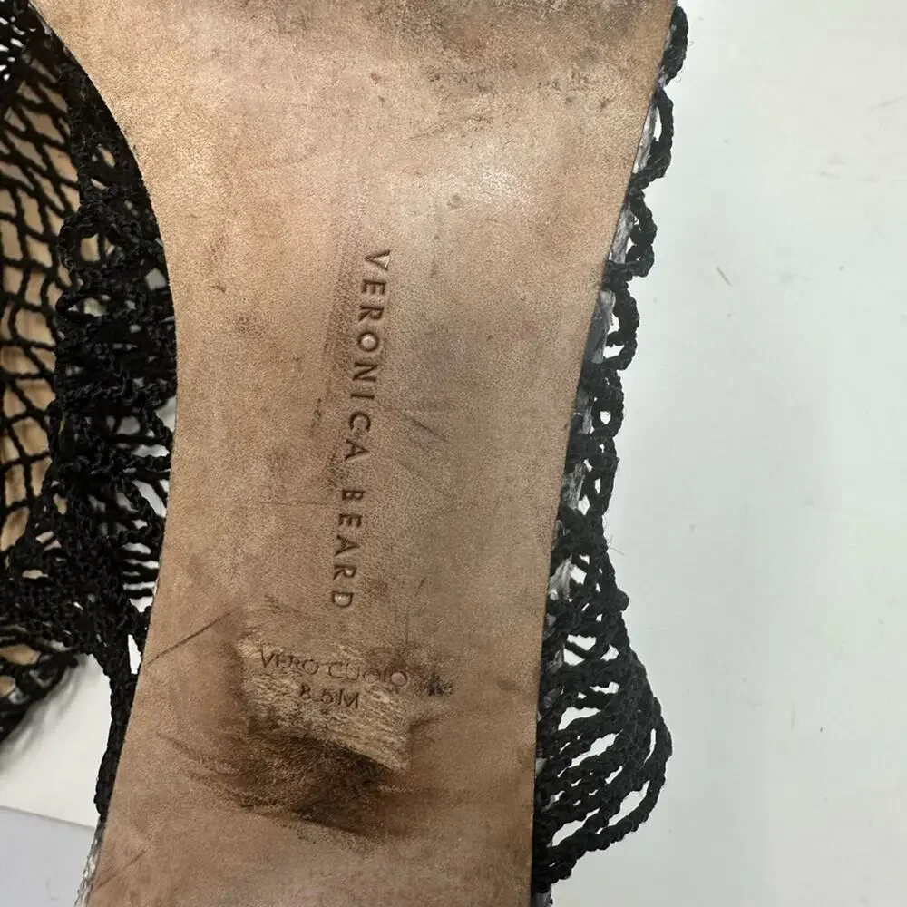 Veronica Beard Kasi Snakeskin Print Block Heel Mesh Slide Sandal In Black 8.5